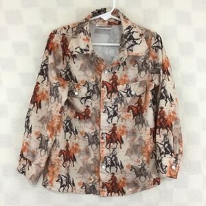 Shea Baby Kids 5T Western Cowboy Horse Print Pearl Snap Button Down Shirt Orange